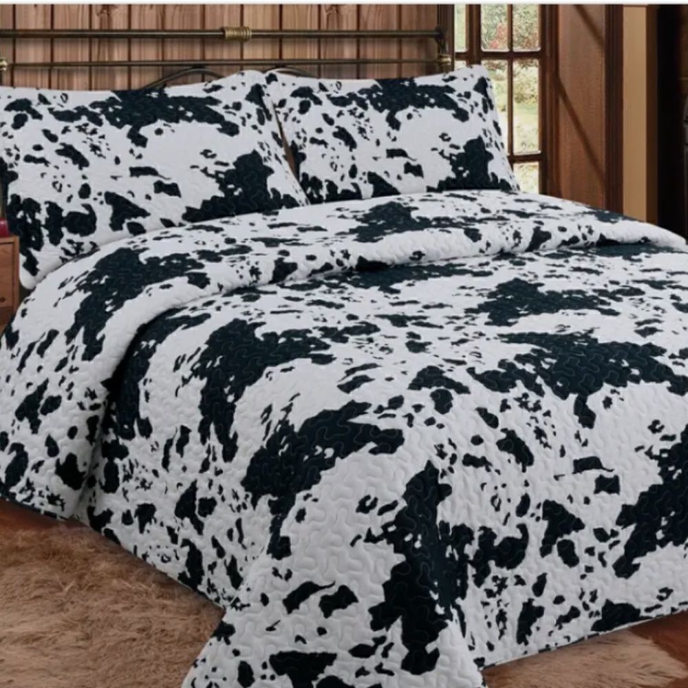 Cow Print Quilted King Size Bedding Set Western Farmhouse Country